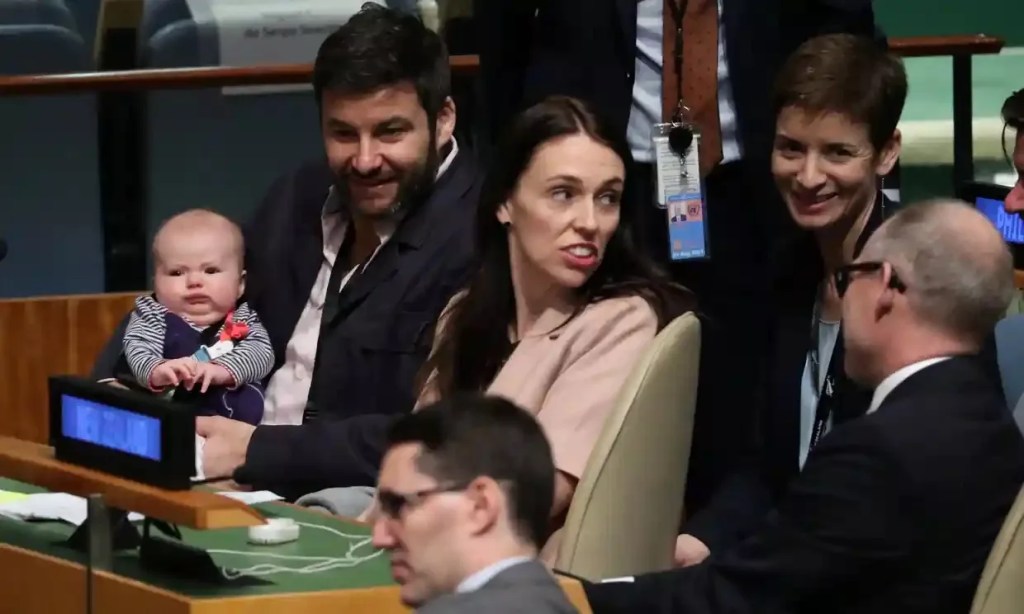 Jacinda Ardern at the UN General Assembly with Neve